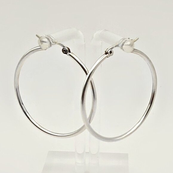 Sterling 1.5" Silver Hoop Earrings - Picture 4 of 6